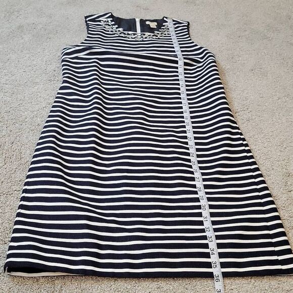 J. Crew Navy Blue White Striped Embellished Sheath Casual Dress Size 8 - Picture 9 of 9